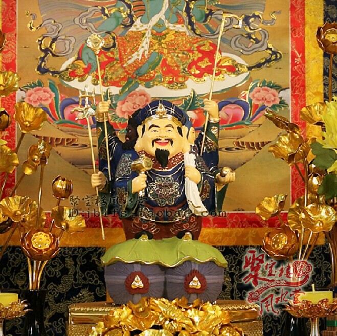 真言宗唐密 纯铜彩绘 三面大黑天神 三面大财神