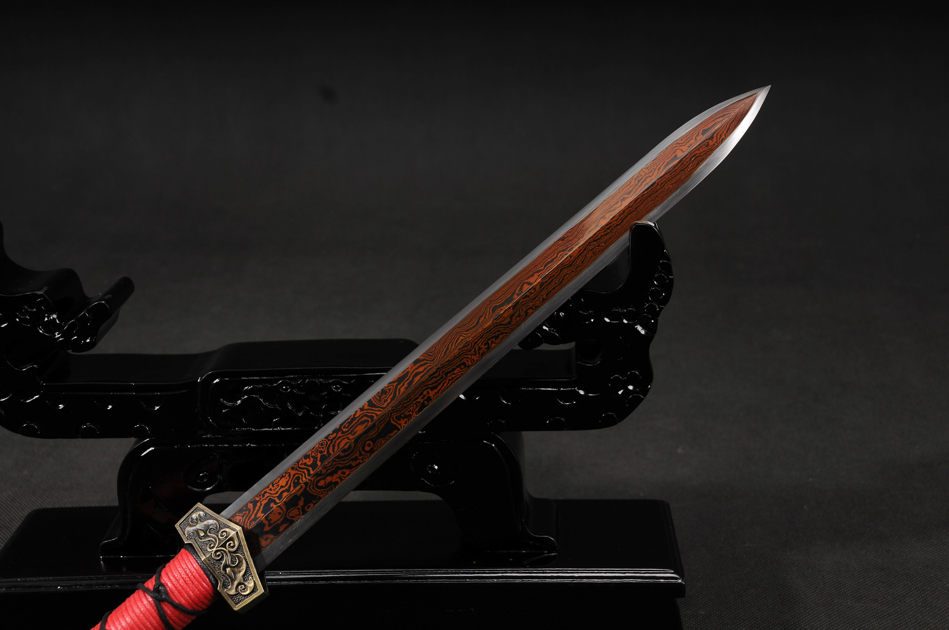 龙泉华影刀剑宝剑12寸短款八面发红汉剑花纹钢汉剑硬剑未开刃