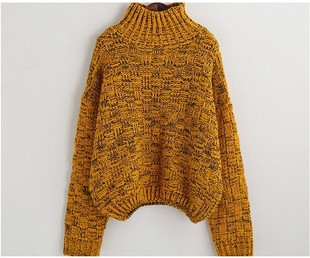 2016春季季韩版女装百搭高领加厚棒针粗毛线杂色宽松套头毛衣