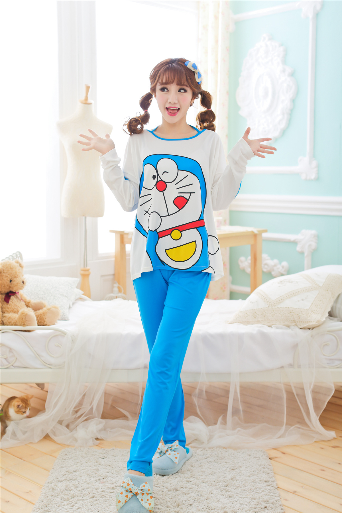 秋季新款少女睡衣 卡通可爱哆啦a梦小叮当