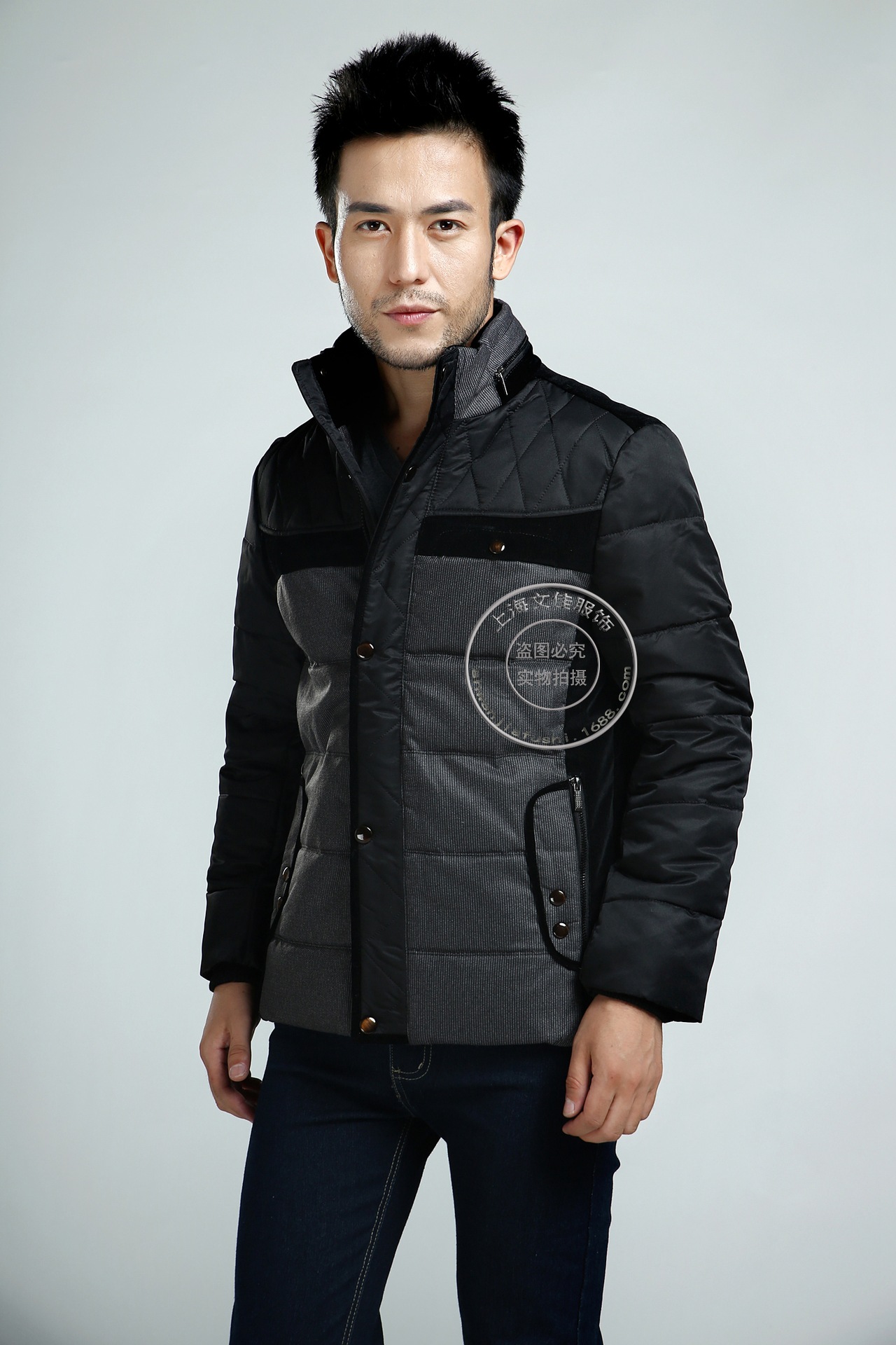 速卖通 新款商务男式羽绒服 拼接加厚羽绒服男装 厂家批发 - 中国服装