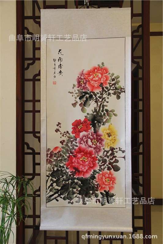 字画国画牡丹花鸟图名人名家真迹装饰画客厅办公司字画已装裱卷轴