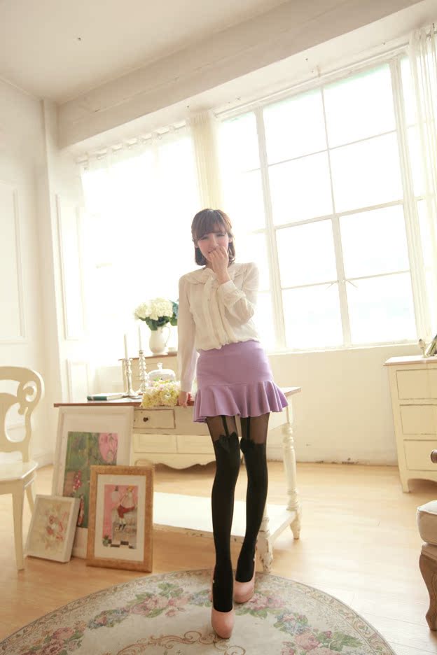 外贸 欧美原单 asos同款 蝴蝶结吊带 假高筒 丝袜