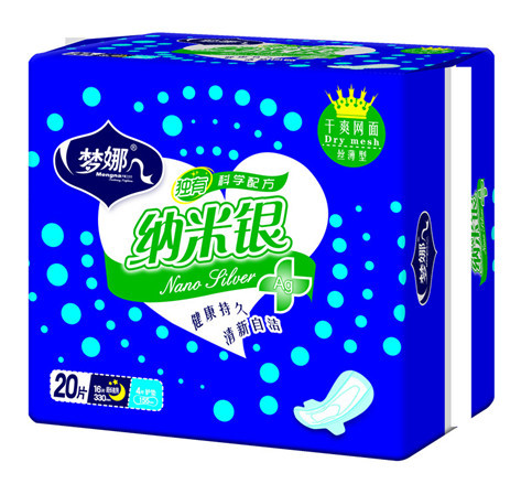 本店10包包邮梦娜g-1376 纳米银330女性卫生巾 干爽型20片/包