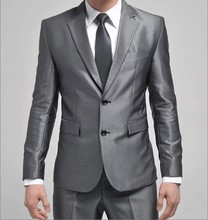 银灰色修身男式西服套装 商务男士西装套装 男式服装新郎结婚礼服