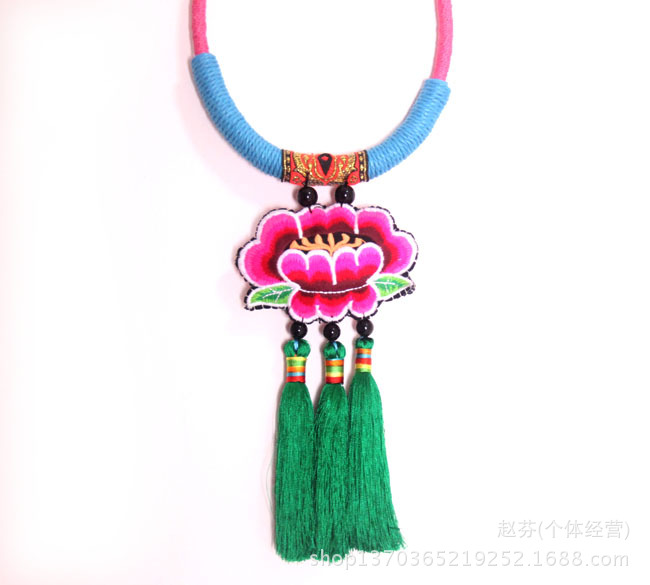 中国风牡丹花流苏项链