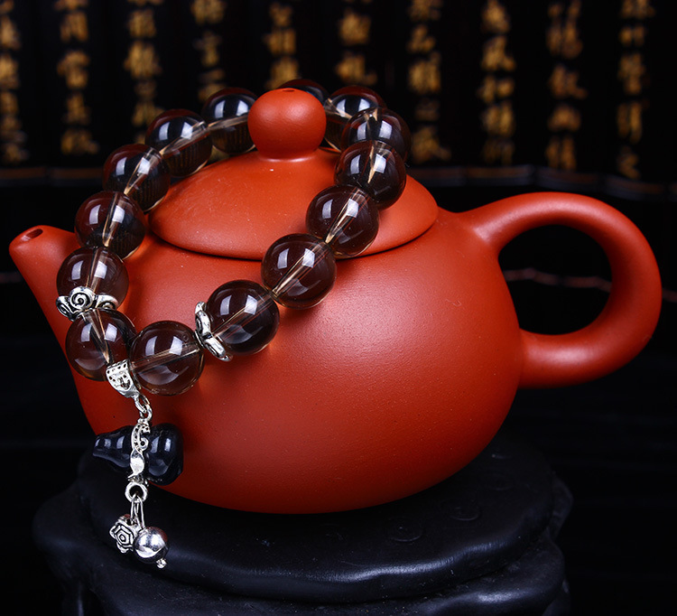 泽桠韩版新款 茶水晶手链 猫眼石葫芦挂件手工女士念珠串珠饰品批