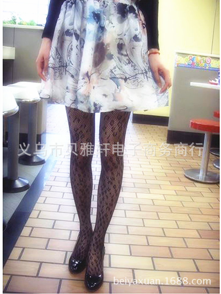 厂家批发豹纹性感网袜提花连裤袜欧美女士复古渔网诱惑情趣丝袜