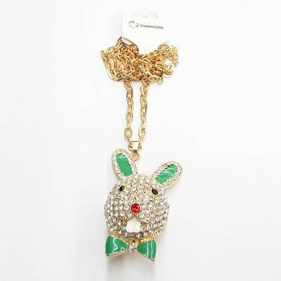 韩国满水钻金属创意花花公子兔子头长款毛衣链礼品现货批发my0028