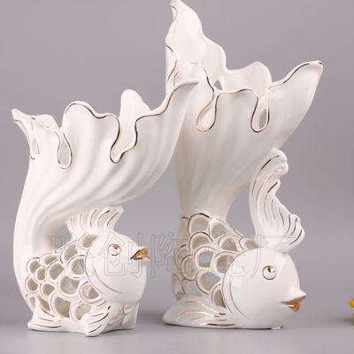 现代陶瓷工艺品鱼动物摆件 陶瓷摆件家居饰品结婚礼物