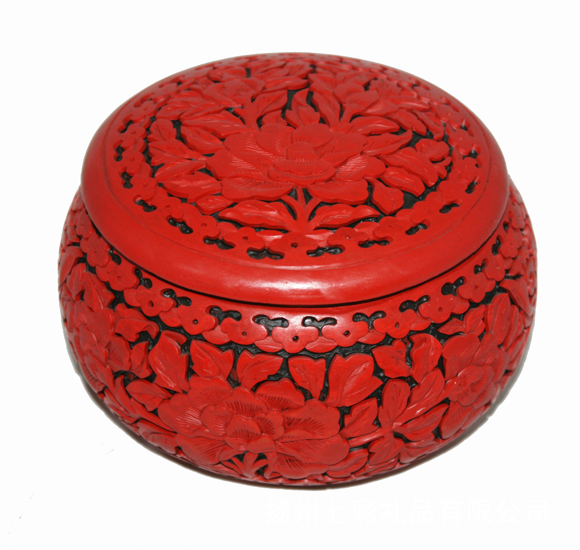 扬州漆器 雕漆围棋盒牡丹工艺品礼品收纳中国红特色