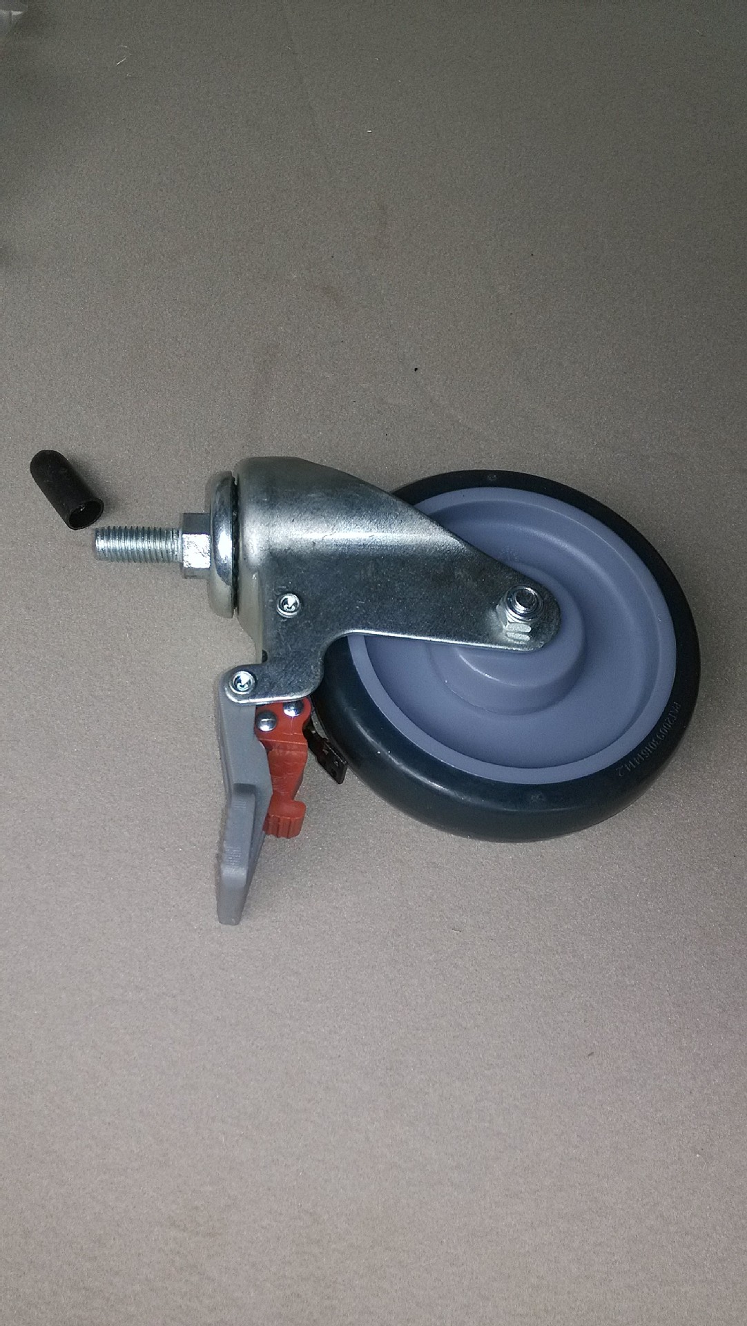 环球脚轮5寸灰色高强度人造胶丝杆 尼龙双刹万向轮