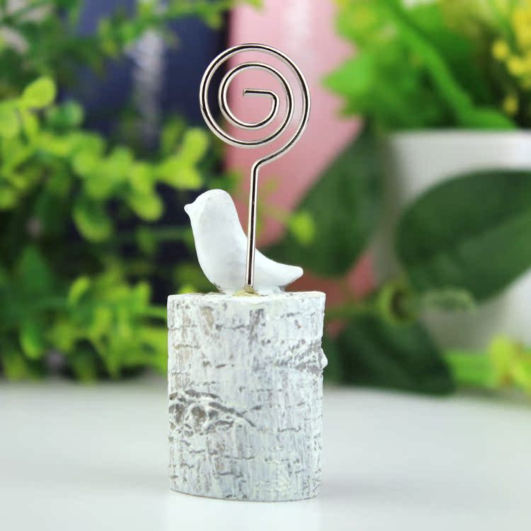 新款 树桩小鸟邮筒名片夹便签夹照片夹 家-塑料,树脂工艺品