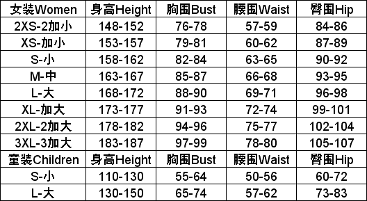 衣服码号体重图片