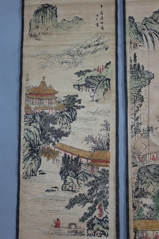 厂家直销批发复古字画四条屏国画山水画 四条张洪千山水 已装裱