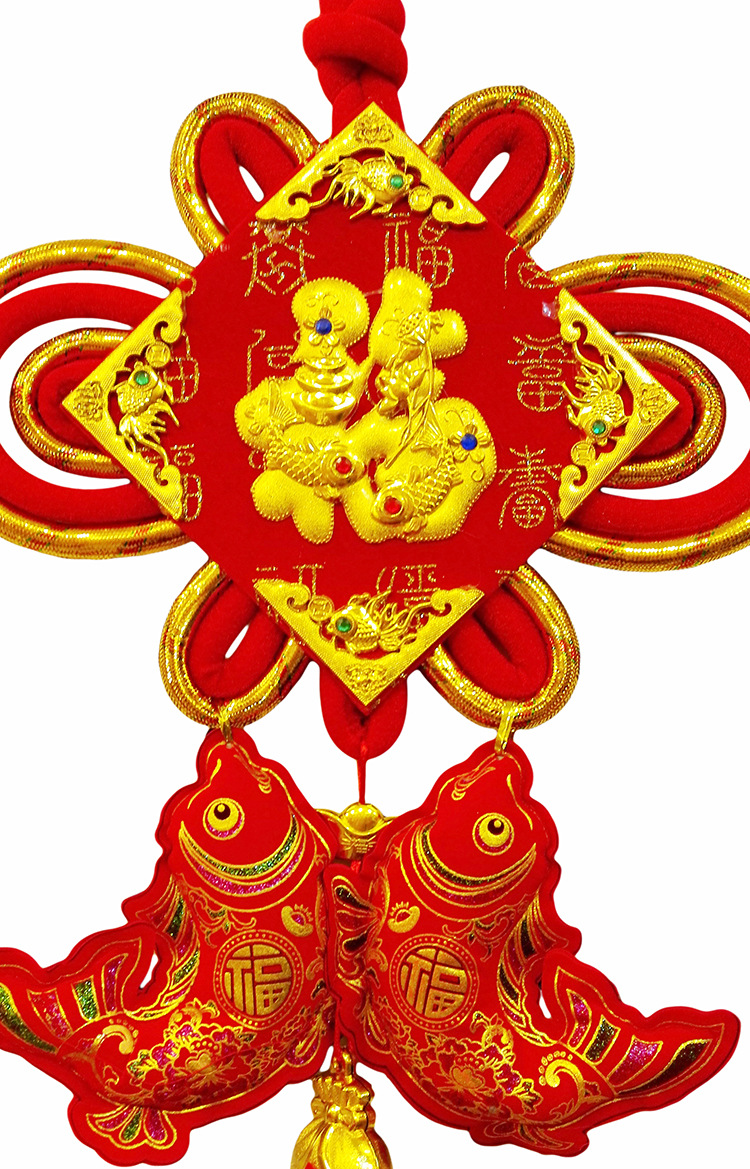百福布挂金丝鱼双线 中国结挂件 金边福字鱼 喜庆挂件