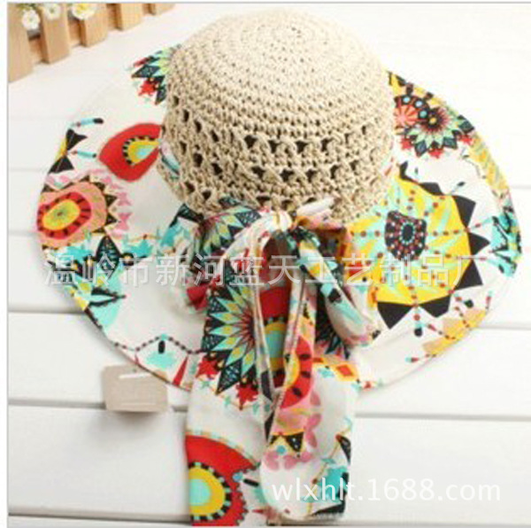 Fashionable Korean Style Women's Breathable Beach Big Brim Straw Hat Spring and Summer Exquisite Flower Sunshade Wide Brim Anti-Ddos Handmade Hat