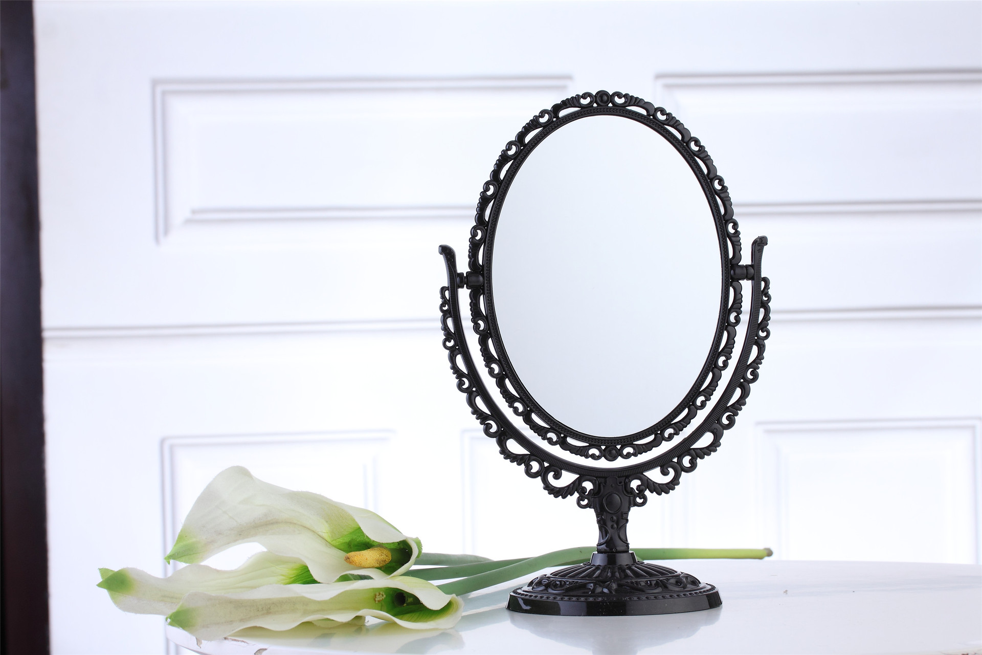 工厂直销黑色典雅欧式化妆镜 双面台式公主镜 吴雅仙小镜子 批发