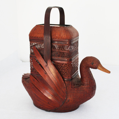 东阳竹编鸭形老提篮 仿古竹编提篮食盒 收藏 竹文化摆件