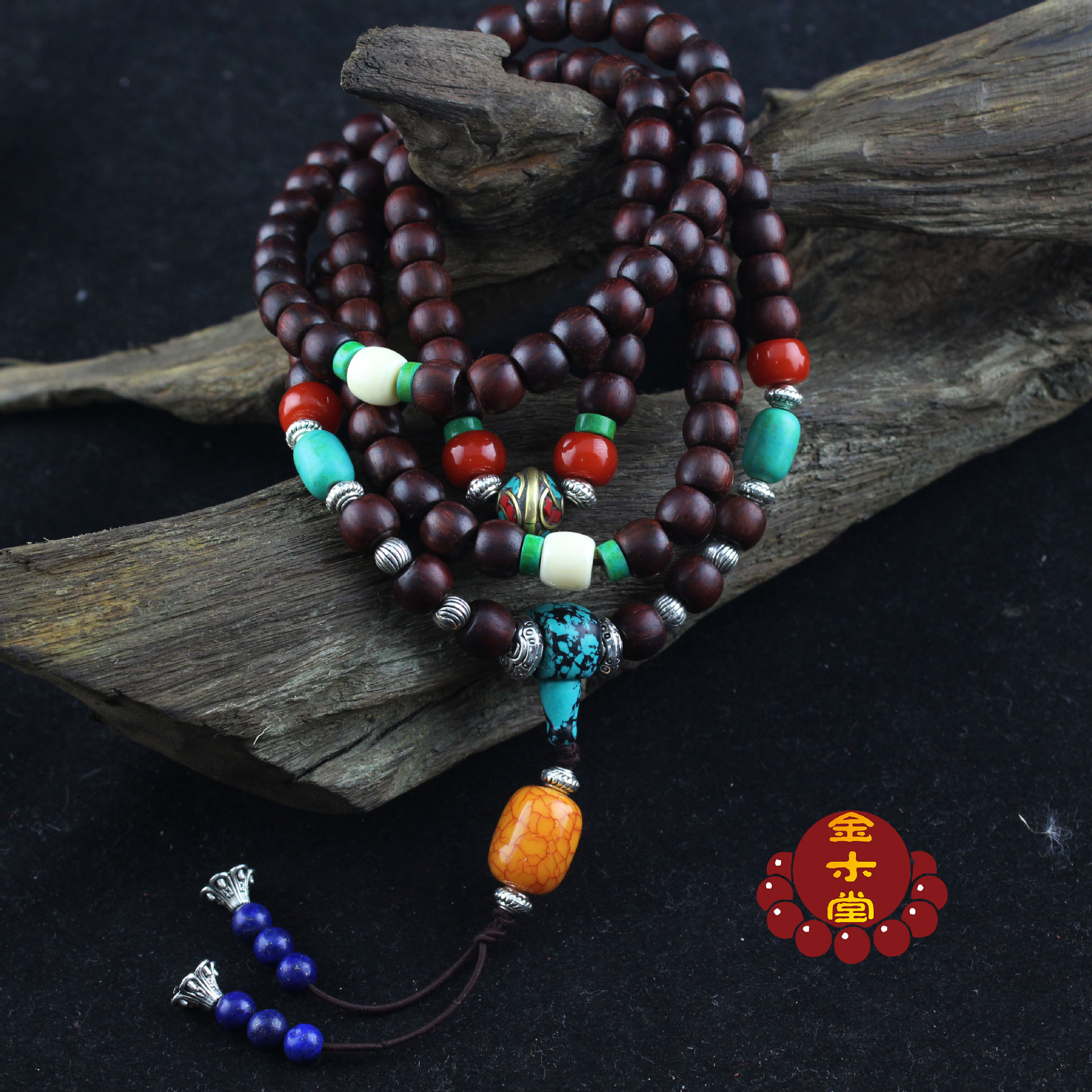 小叶紫檀藏式桶珠 108佛珠手链 配藏式隔珠 高密老料 时.