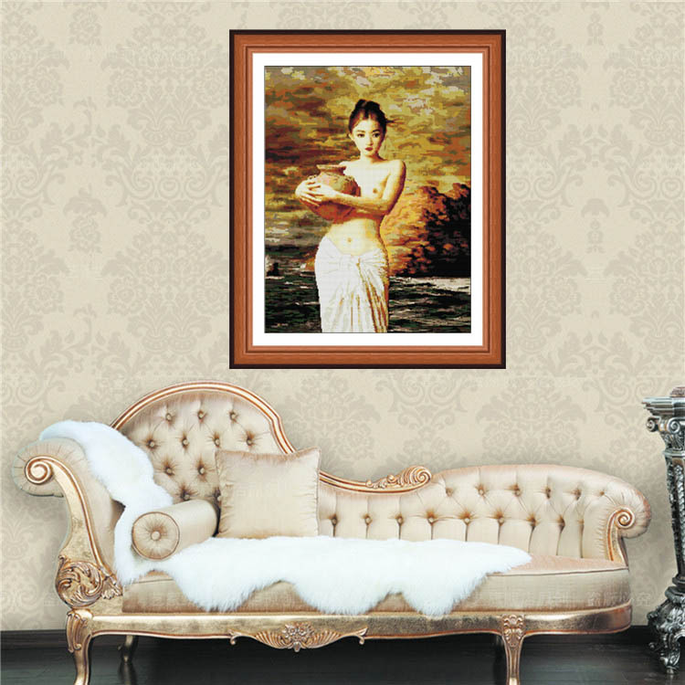 厂家直销 精准印花十字绣 抱陶女 大幅新款客厅陶美人