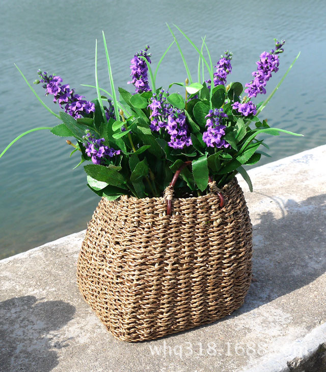 北欧手工编织花篮手提篮子ins风家居装饰摆件园艺插花器麻绳花篮