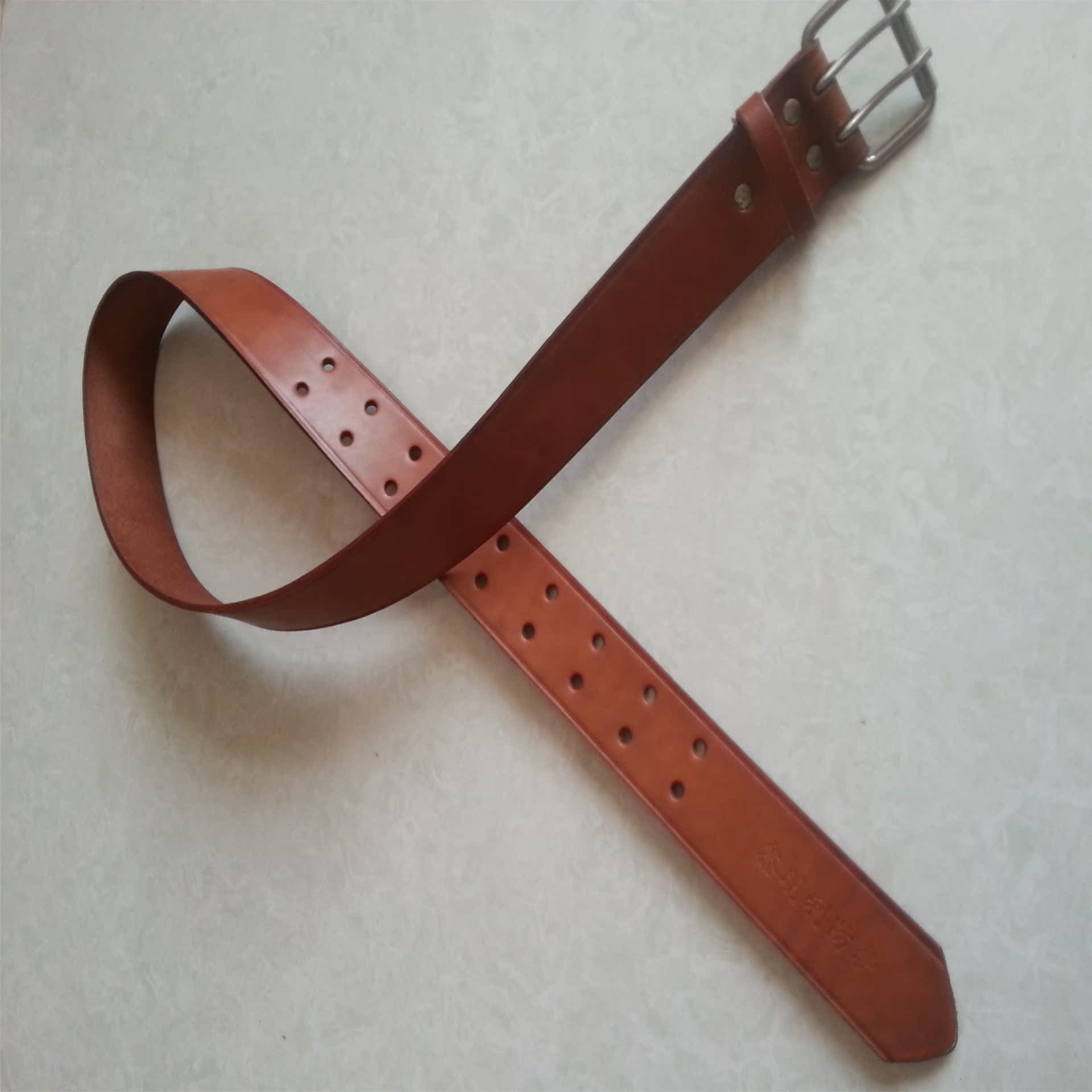 促销牛皮电工皮带 头层双眼针扣电工腰带 矿工腰带 高级电工带