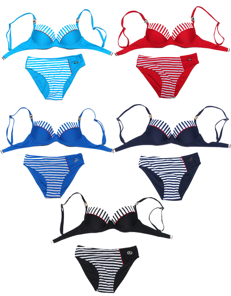 2015外贸比基尼出口欧美条纹 女士分体