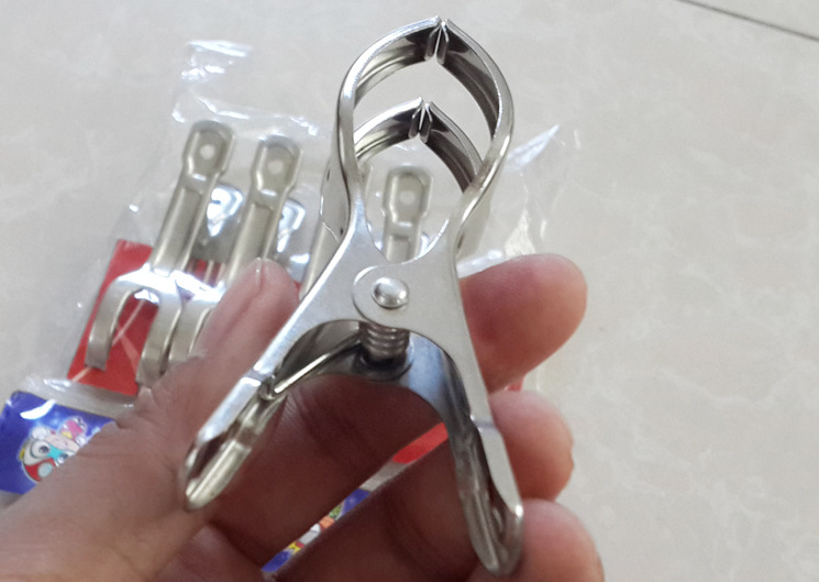 厂家直销 6只装 9cm中号不锈钢开口夹 不锈钢防风衣夹 不锈钢夹子