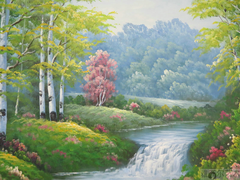 雅西尔艺术 小溪流水风景油画 树林山水风景油画60x90cm
