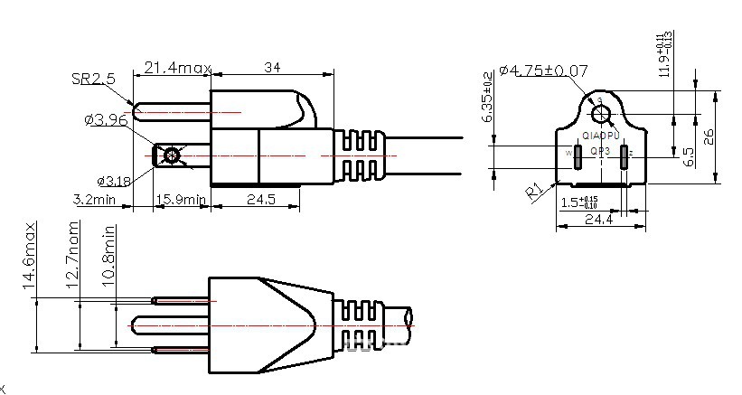 厂家直销ul认证插头电源线 多芯橡胶三插电源线插头现货供应.