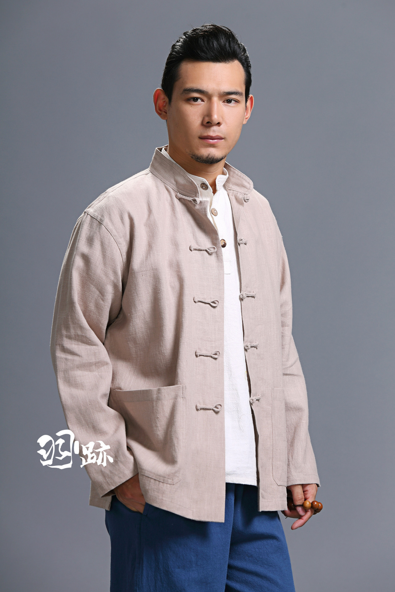 中式改良唐装外套 品质亚麻对襟长袖唐装盘扣男外套 中国风 批发