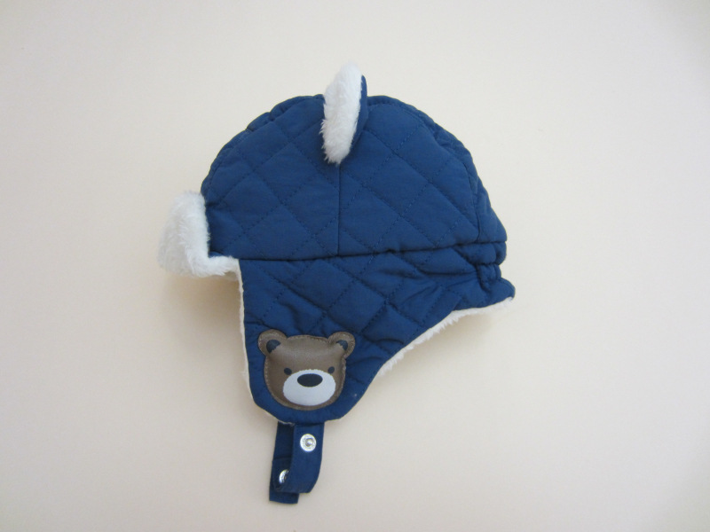 外贸藏青蓝色小熊儿童风雪帽童冬帽童帽