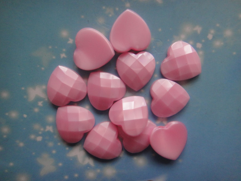 16mm进口平底实色桃心珠 网格面平底桃心,平底桃心压克力钻