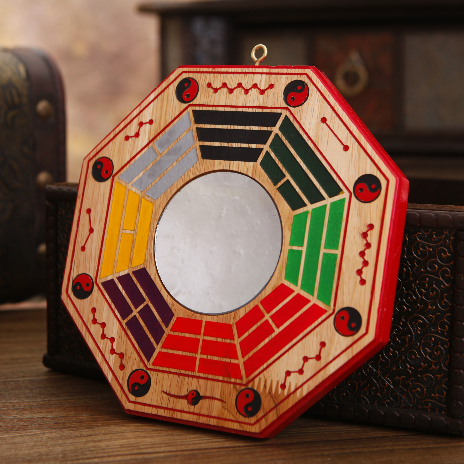 文王风水工艺品桃木八卦镜挂件风水挂饰彩绘八卦镜家居风水用品