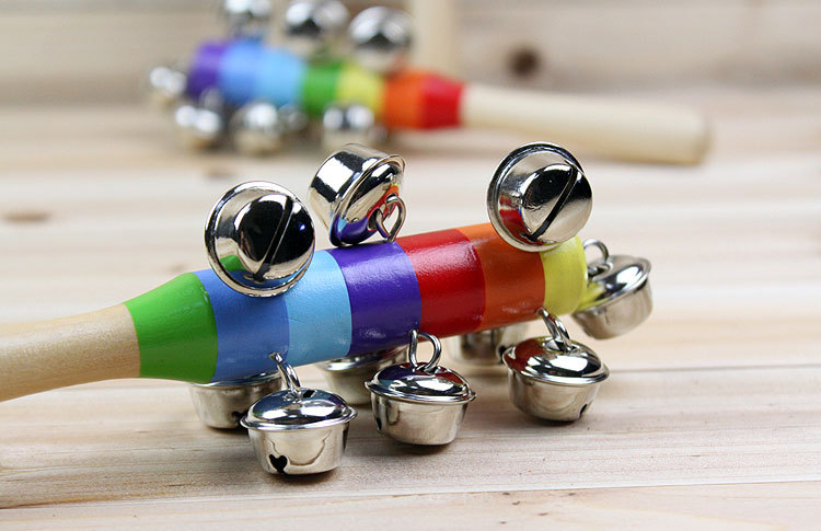 供应 木质婴儿玩具乐器10个响铃串铃摇铃玩具新生儿开发智力