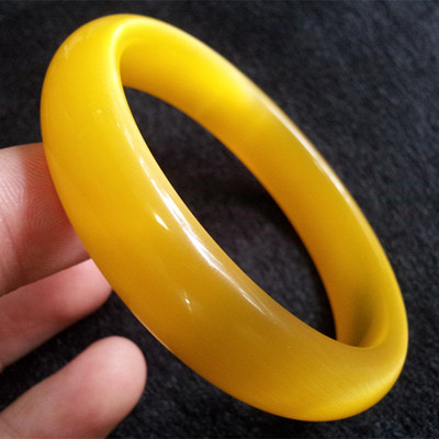 天然玉手镯 冰种橘黄色猫眼石手镯 女款黄龙玉手镯 镯子批发