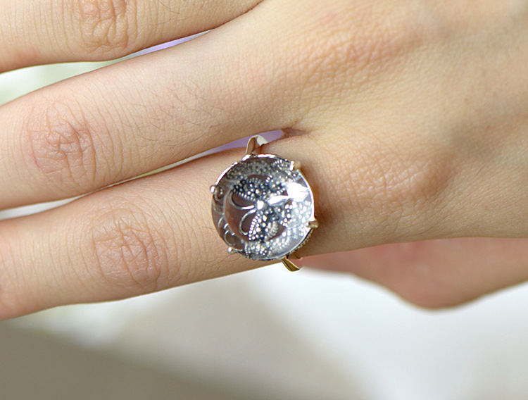 泰银手饰品批发 s925纯银蝴蝶之恋天然白水晶女式戒指 一件代发