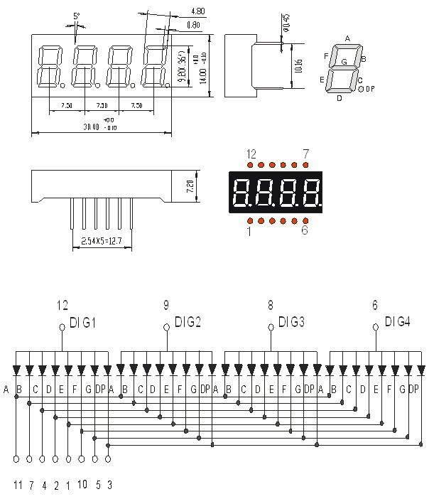 36寸 4位 led数码管 jm-s03641bh-012