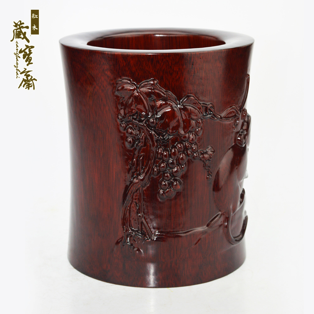 木雕笔筒毛笔笔筒实木笔筒木笔筒木工艺品12生肖笔筒 木雕