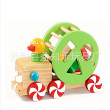 厂家直销小鸭子拖车  木制儿童拖拉玩具小鸭子形状拖车木质玩具