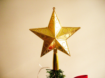 圣诞树顶星配饰圣诞节装饰用品 20cm铁丝五星金色 五角星