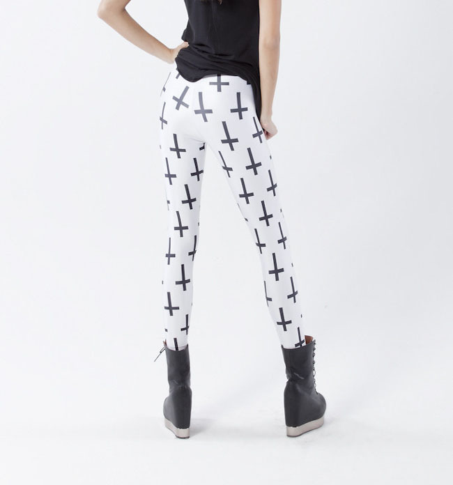 欧美原单欧美黑白2色 超性感十字架图案数码打底裤legging