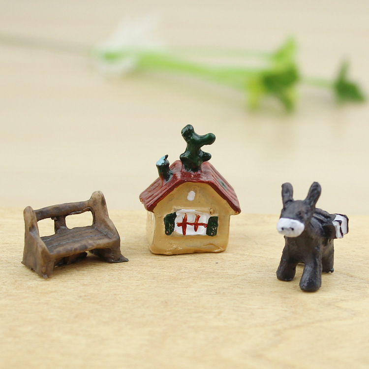 苔藓微景观小动物摆件 小驴房子三件套装饰品 生态精灵diy材料