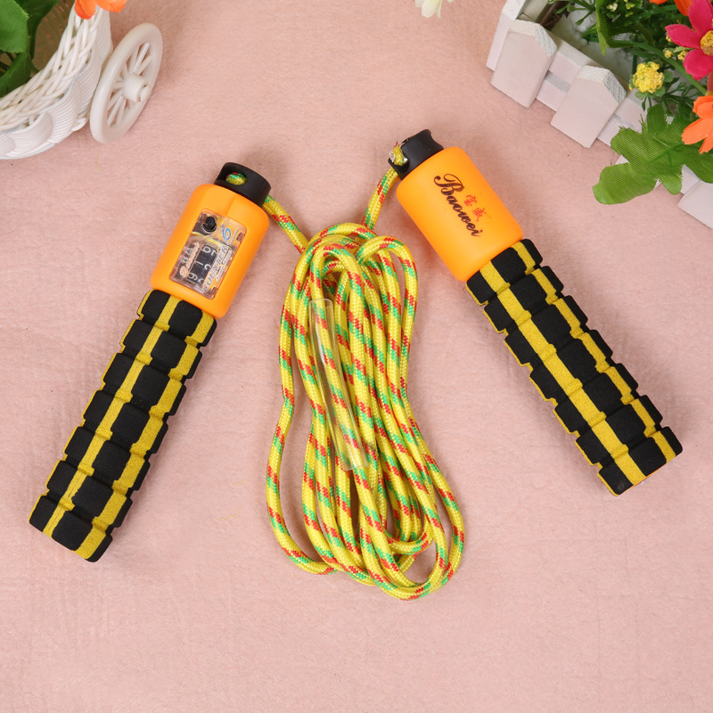 淘宝爆款健身电子计数跳绳 儿童泡棉手柄编织塑料跳绳定制批发