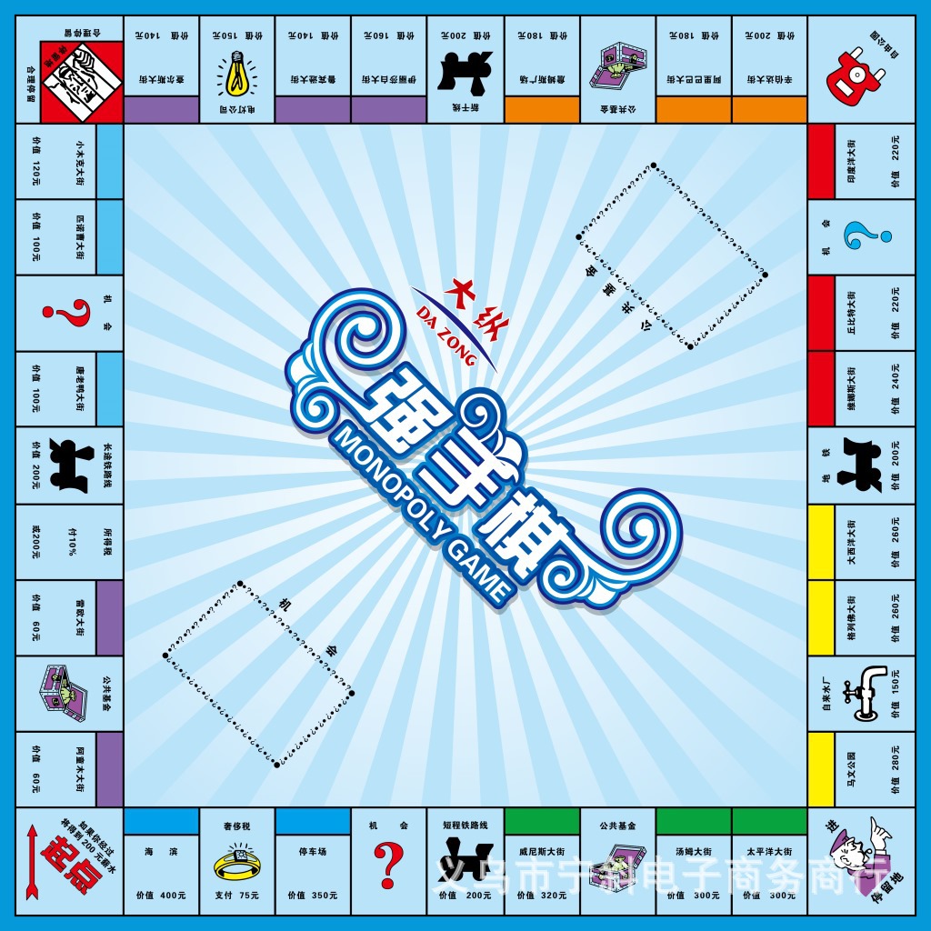 强手棋升级版强手大富翁经典益智游戏棋 带转盘锌合金棋子大棋盘_阿维