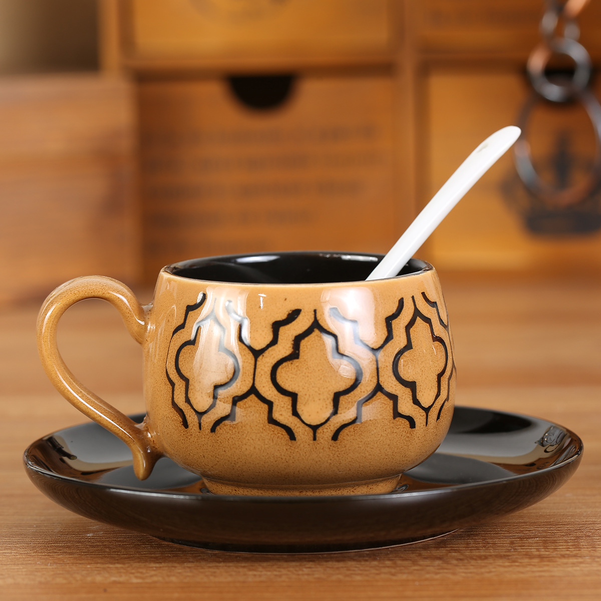新品陶瓷杯欧式电镀咖啡杯碟套装外贸马克杯会销创意礼品印制LOGO-阿里巴巴