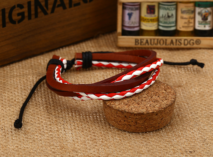 2元店饰品 厂家直销牛皮编织手链 复古真皮手链 学生手链皮绳手链