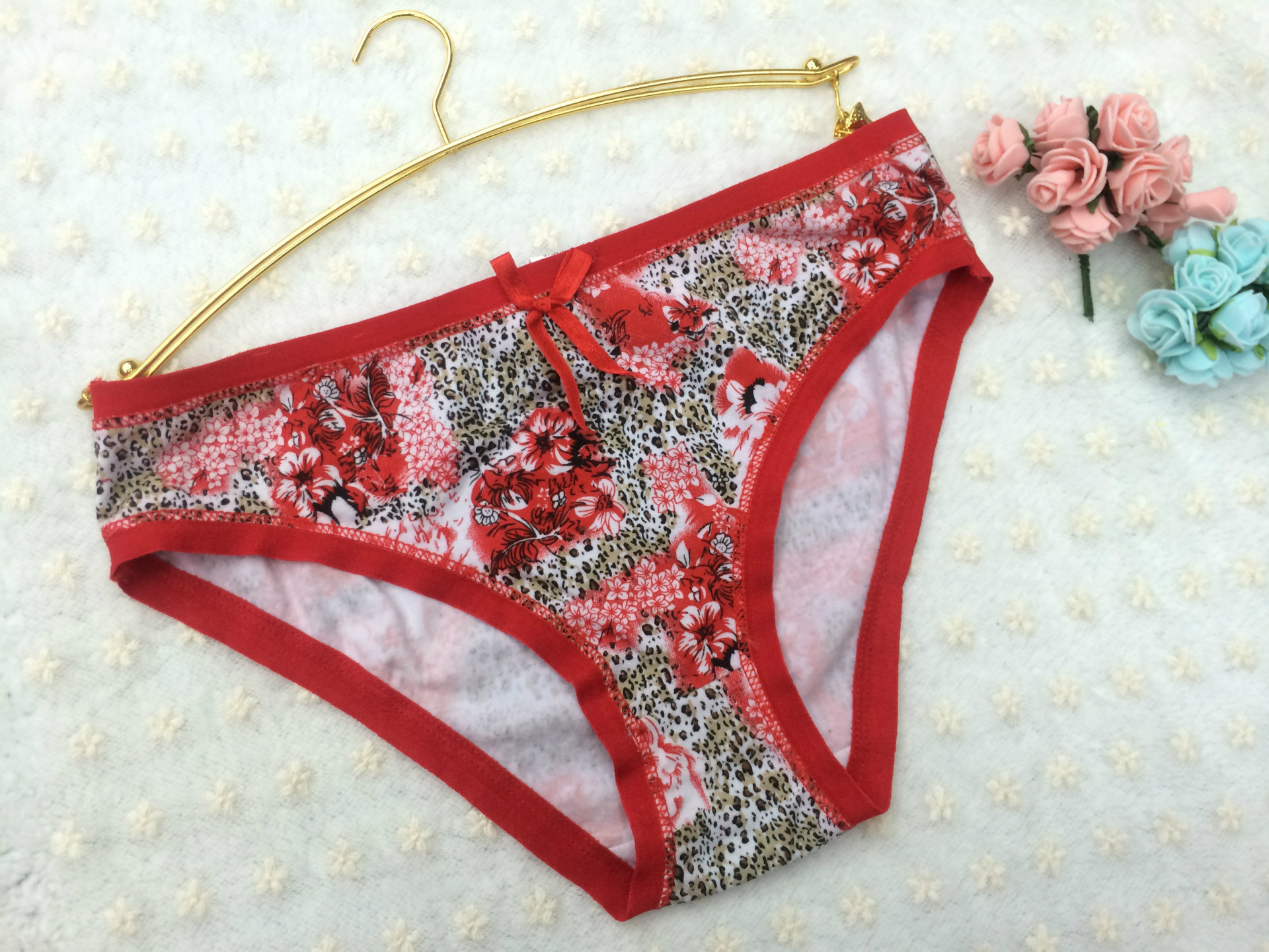印玫瑰花三角女裤内裤批发 外贸三角裤 全