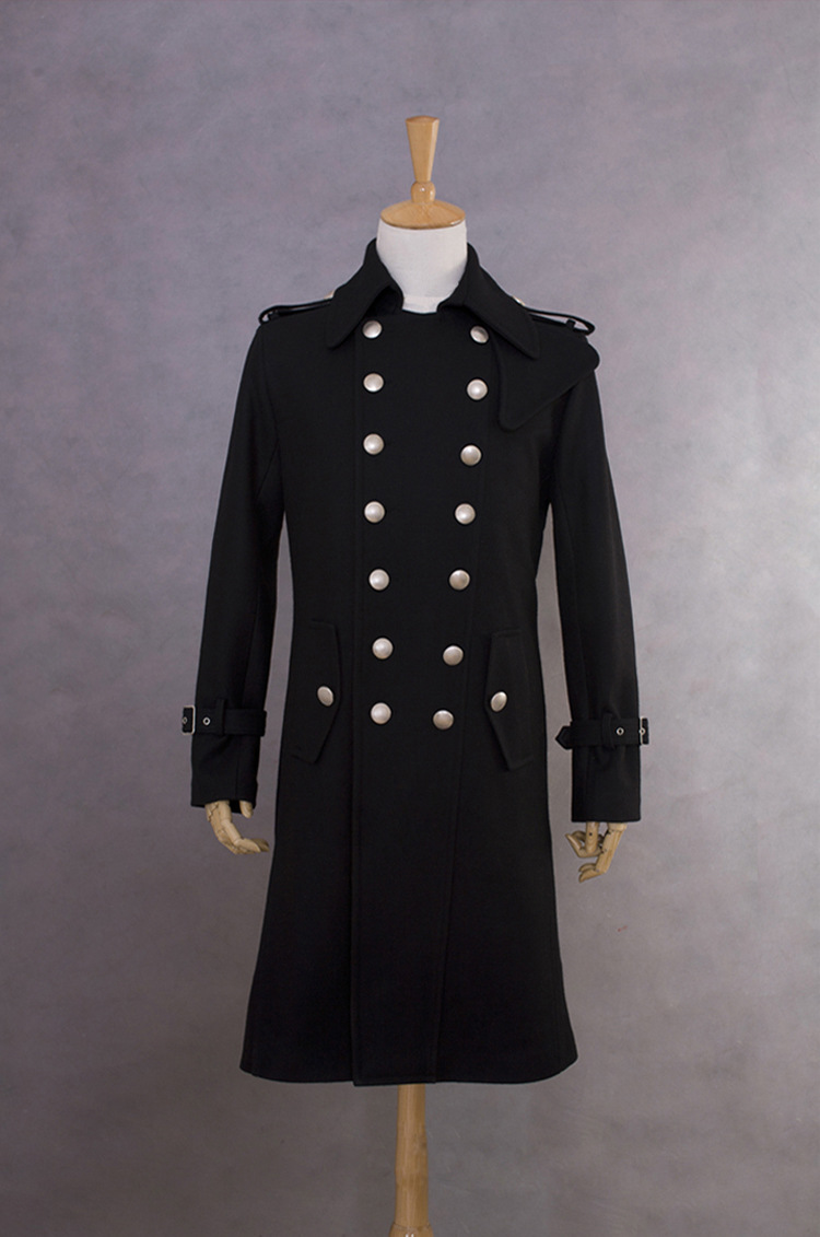 冬季男装羊毛呢大衣加长款男士修身双排扣将军大衣加厚呢子外套